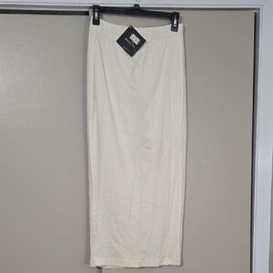 Theo Miles Cream Long Pencil Knit Skirt Size Medium NWT